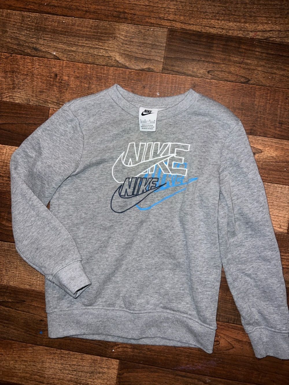 Nike Gray Sweatshirt with Blue and Black Logos youth 6 M 5-6Y